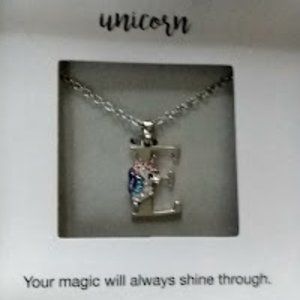 KOHL'S UNICORN COLORFUL CRYSTAL 'E' INITIAL PENDANT SILVER PLATED NECKLACE**NEW!